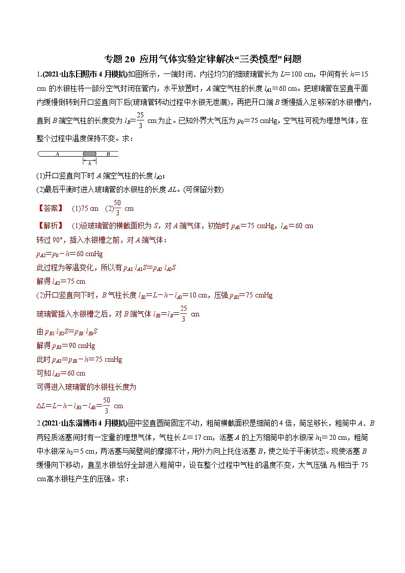 专题20 应用气体实验定律解决“三类模型”问题 （解析版）第1页