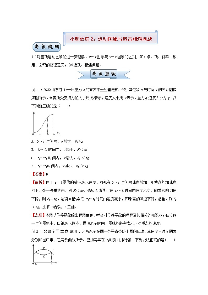 新高考2021届高考物理小题必练2运动图象与追击相遇问题第1页