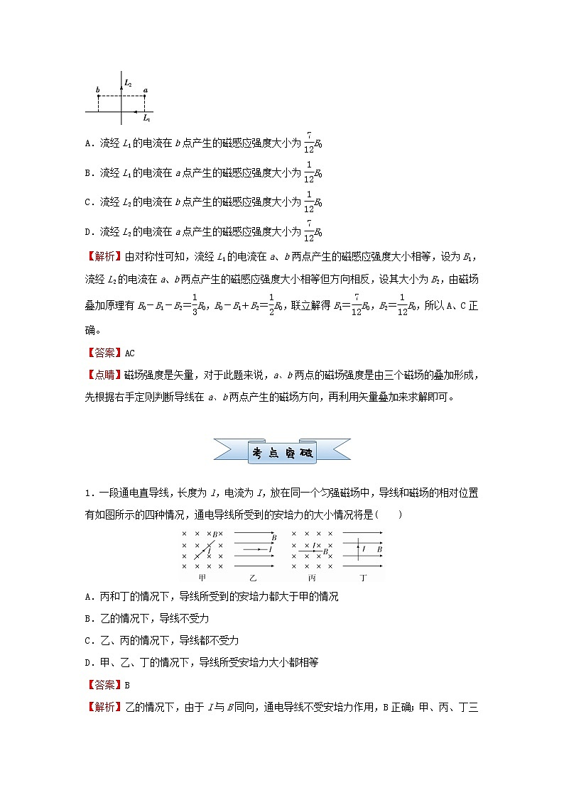 新高考2021届高考物理小题必练20磁场及其对电流的作用02