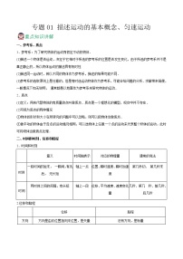 专题01 描述运动的基本概念、 匀速运动-2022年高考物理一轮重难点复习（解析版）