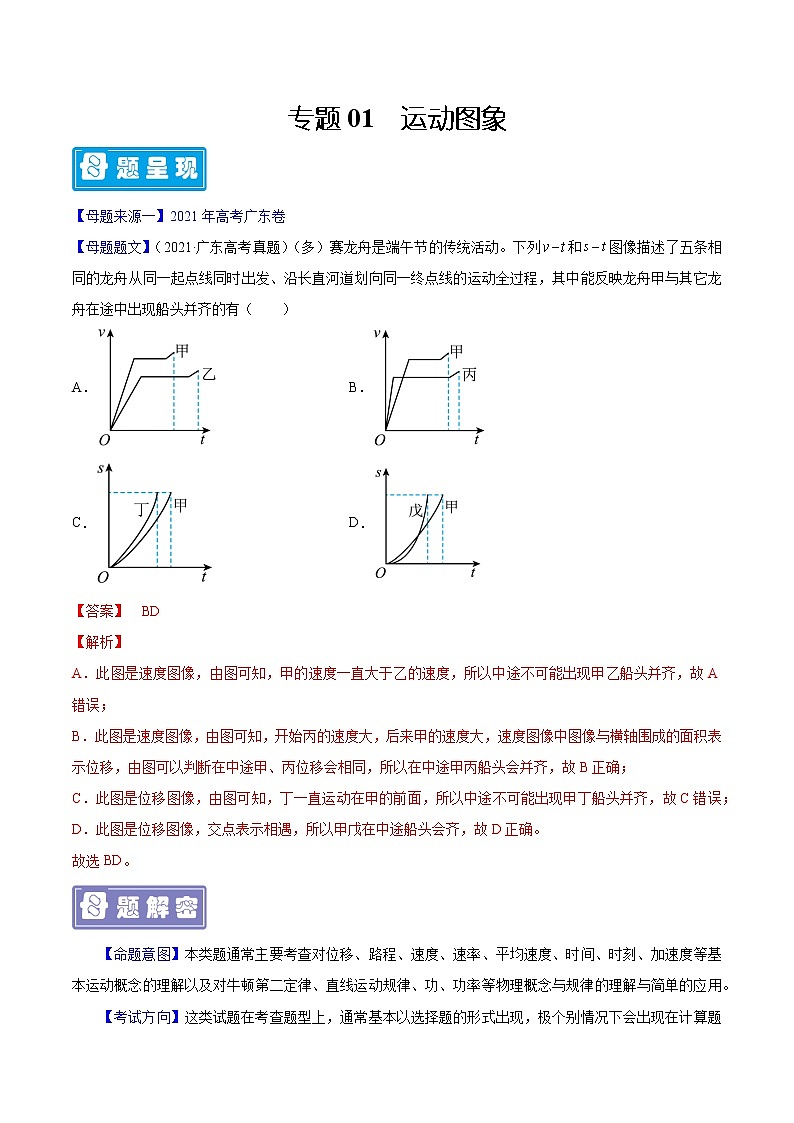 专题01运动图象—备战2022年高考物理母题题源解密（全国通用）（解析版）第1页