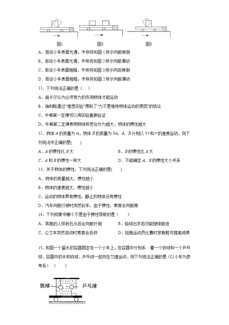 2021年高中物理新人教版必修第一册 4.1牛顿第一定律 课时作业15（含解析）第3页