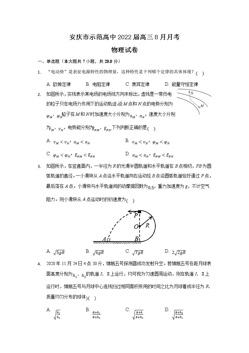 2022届安徽省安庆市示范高中高三上学期8月月考物理试题第1页
