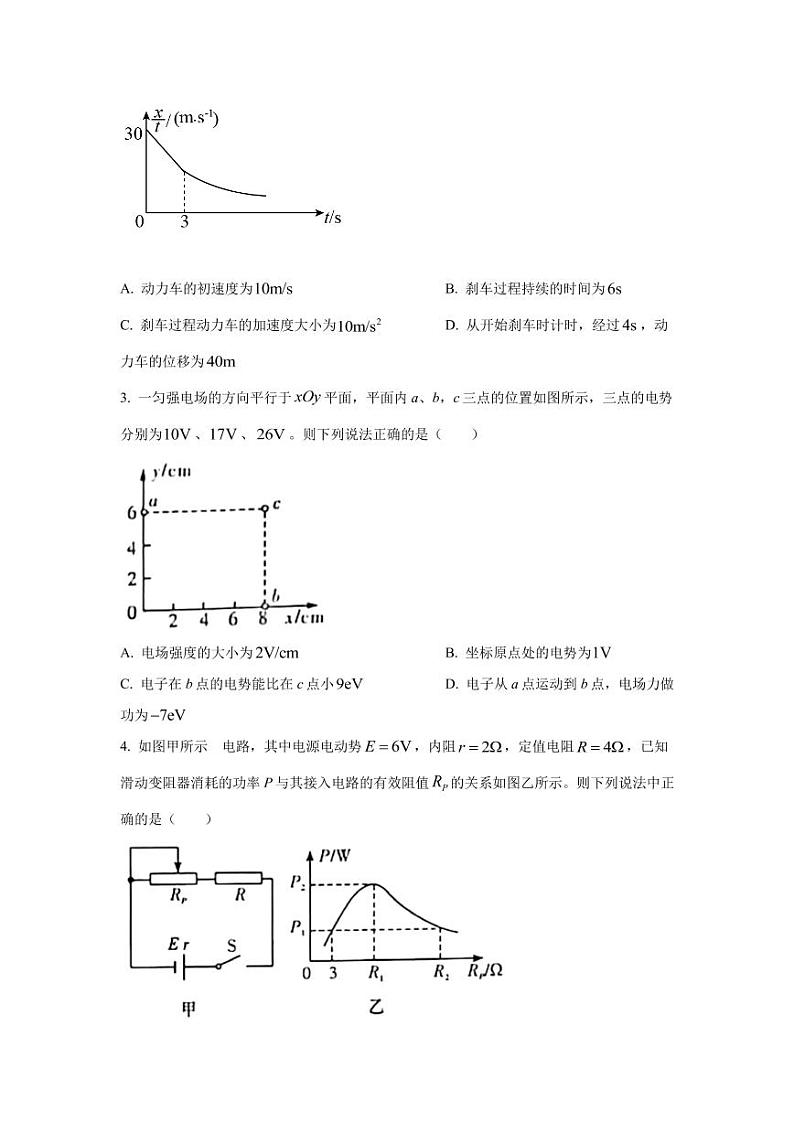 2022届湖南省长沙市名校高三上学期第一次月考物理试题 PDF版第2页