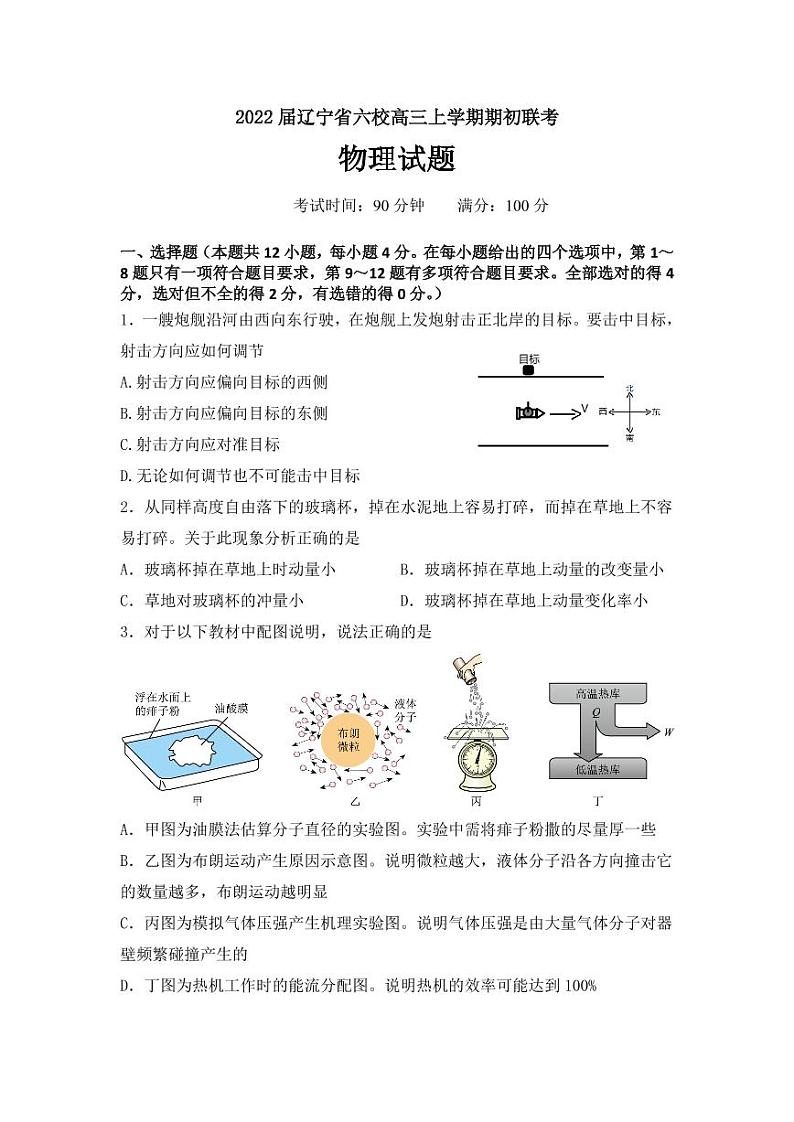 2022届辽宁省六校高三上学期期初联考物理试题 PDF版第1页