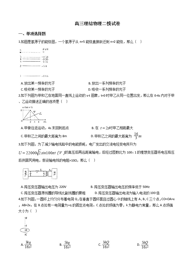 2021届四川省凉山彝族自治州高三理综物理二模试卷含答案第1页