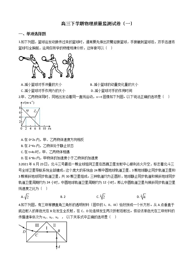 2021届辽宁省沈阳市高三下学期物理质量监测试卷（一）含答案第1页