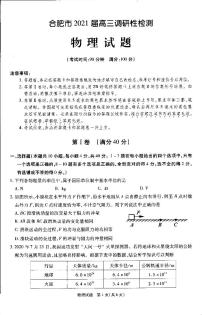 2021届安徽省合肥市高三上学期调研性检测物理试题 PDF版