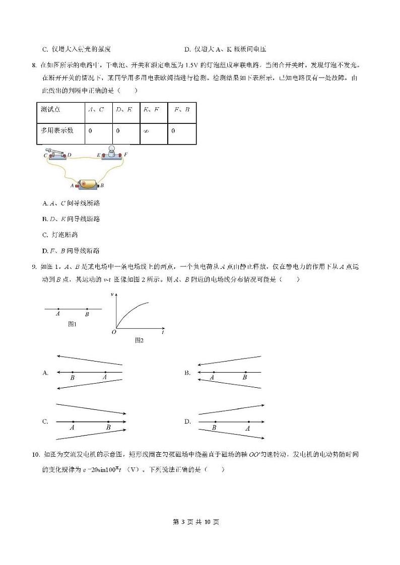 北京市石景山区2020-2021学年度第二学期期末考试高二物理试卷及答案2021.0703