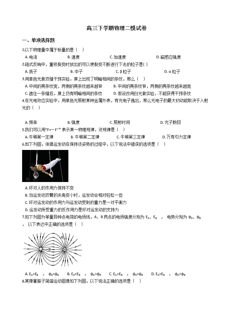 2021届上海市浦东新区高三下学期物理二模试卷含答案第1页