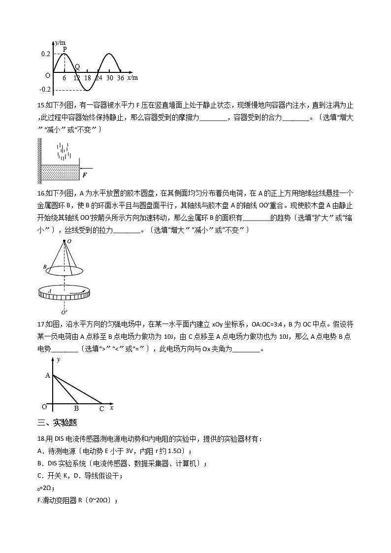 2021届上海市浦东新区高三下学期物理二模试卷含答案第3页