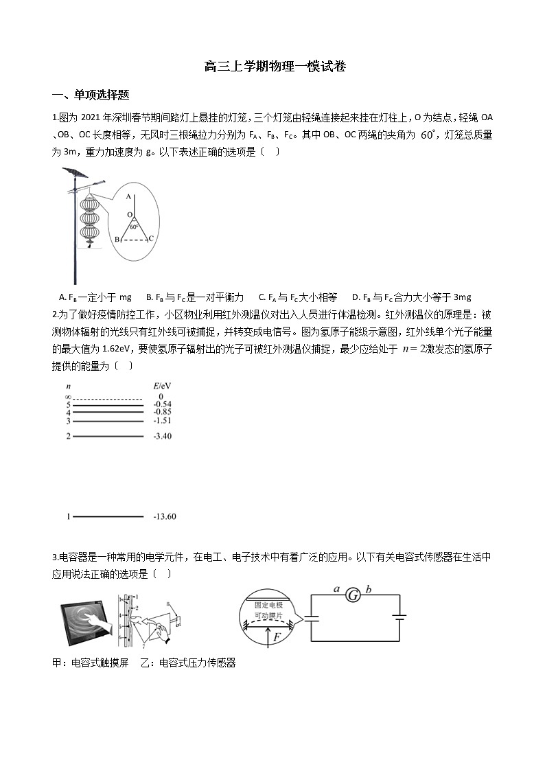 2021届广东省深圳巿高三上学期物理一模试卷含答案第1页