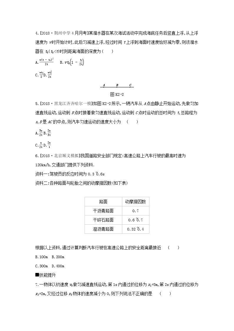 2020高考物理大一轮复习课时作业2匀变速直线运动的规律及应用无答案新人教版 练习02
