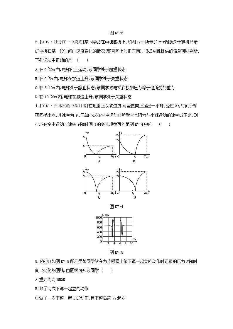 2020高考物理大一轮复习课时作业7牛顿第二定律的应用1无答案新人教版第2页