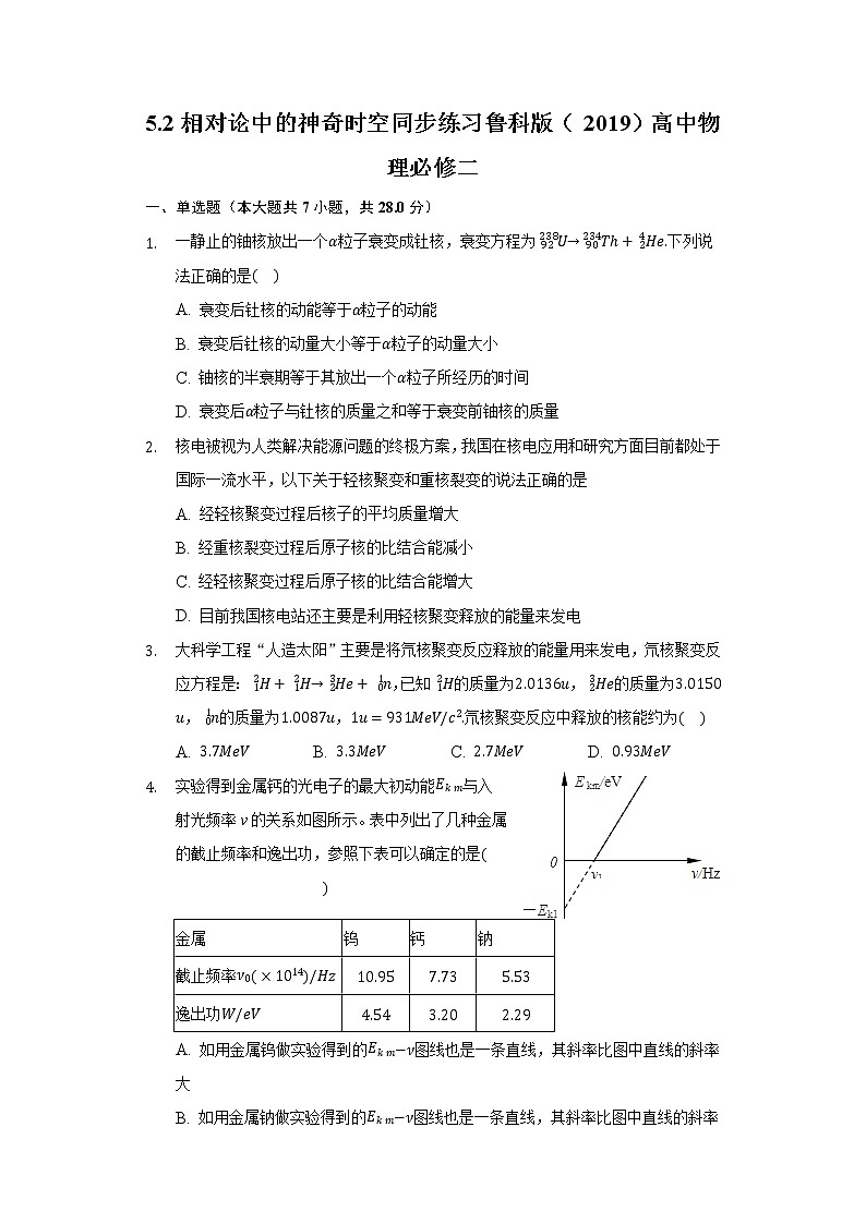 5.2相对论中的神奇时空 同步练习鲁科版（2019）高中物理必修二01