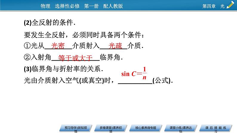 2021-2022学年新教材物理人教版选择性必修第一册课件：第4章+2+全反射第7页