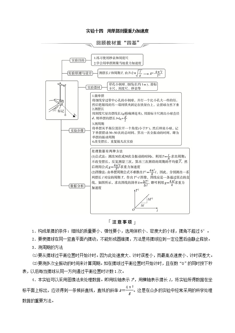 鲁科版（新教材）2022版高考一轮复习第10章机械振动和机械波实验14用单摆测量重力加速度（物理 学案）（教师版）第1页