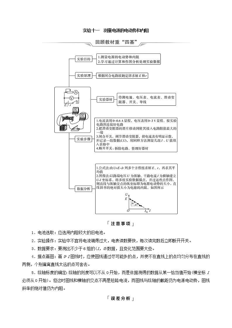 鲁科版（新教材）2022版高考一轮复习第8章电路及其应用实验11测量电源的电动势和内阻（物理 学案）（学生版）第1页