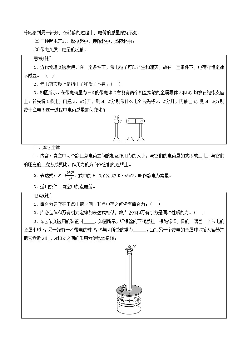 鲁科版（新教材）2022版高考一轮复习第7章静电场及其应用第1讲库仑定律电场强度（物理 学案）（学生版）第2页