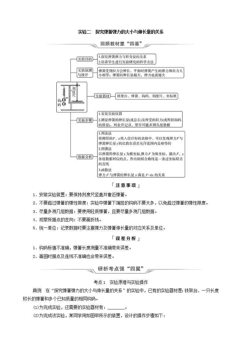 鲁科版（新教材）2022版高考一轮复习第2章相互作用实验2探究弹簧弹力的大小与伸长量的关系（物理 学案）（学生版）第1页