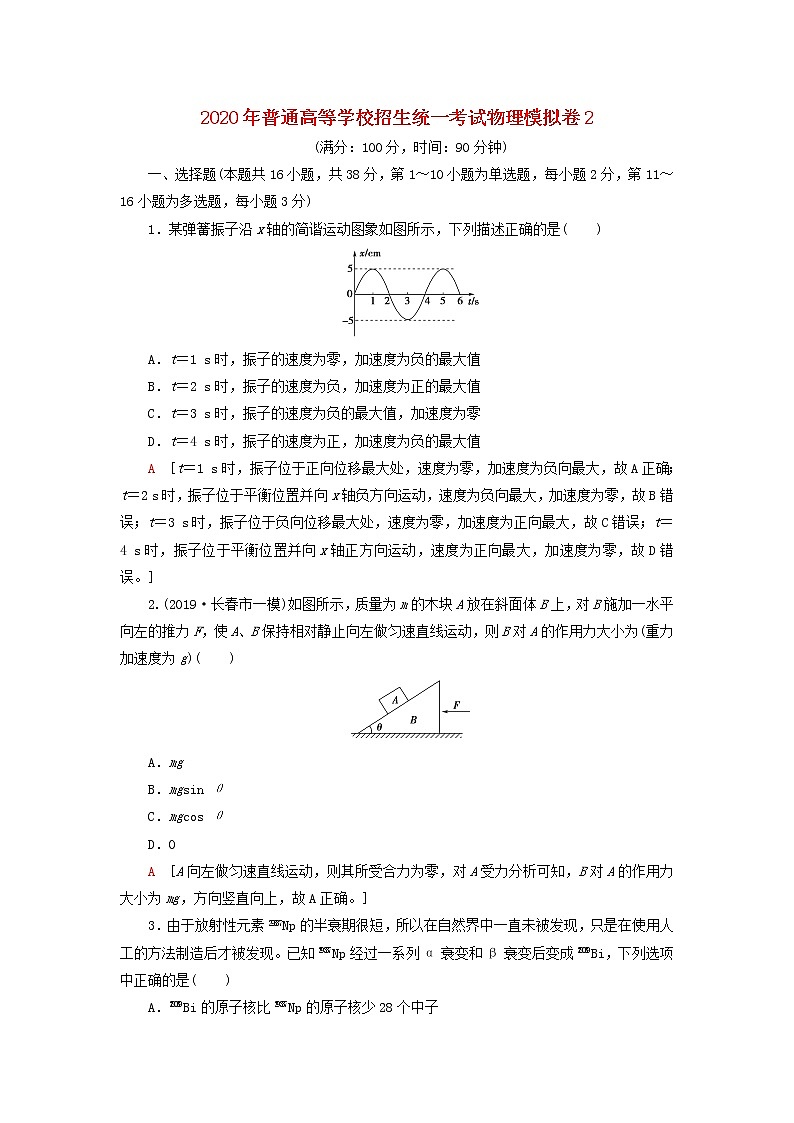 2020年普通高等学校招生统一考试物理模拟卷201