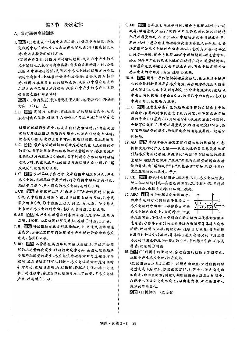 2021年高中物理 第4章 电磁感应 第3节 楞次定律课时练习答案（PDF）新人教版选修3-2第1页
