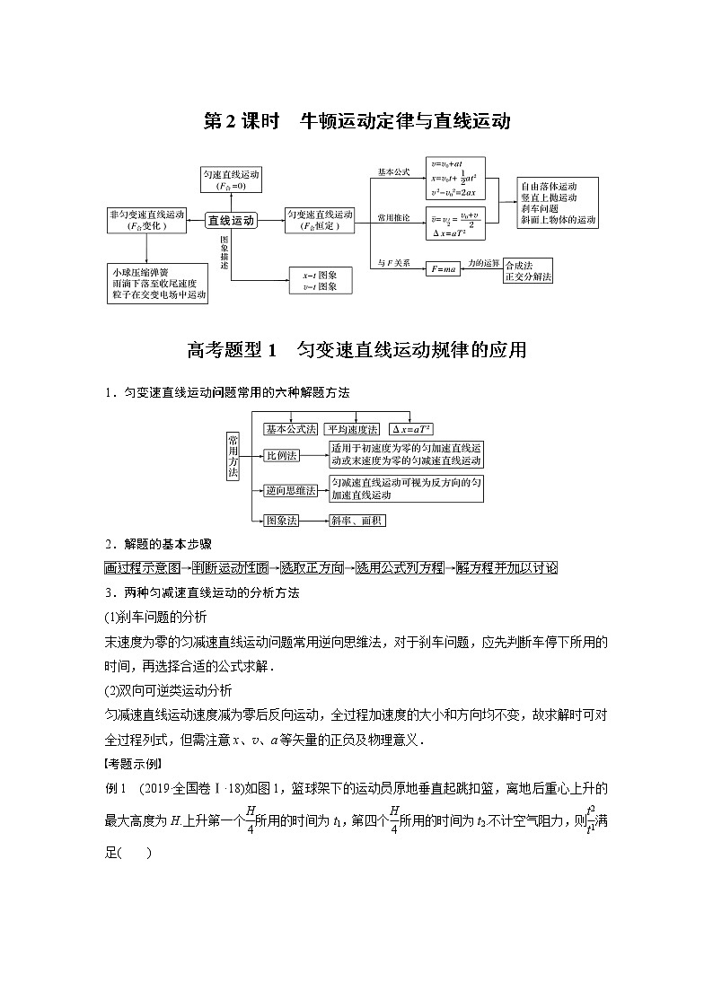 2022届高考物理二轮专题复习学案练习专题一 第2课时 牛顿运动定律与直线运动第1页