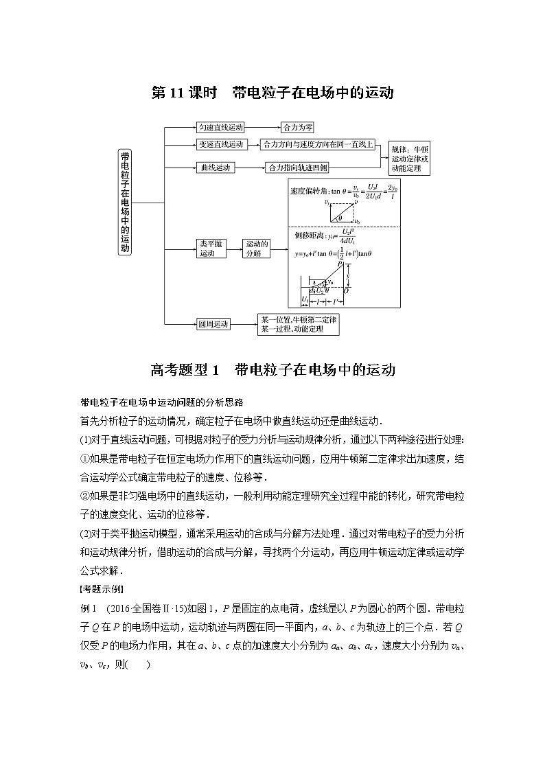 2022届高考物理二轮专题复习学案练习专题三 第11课时 带电粒子在电场中的运动第1页