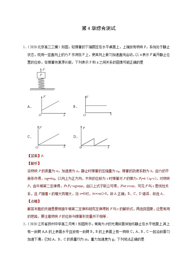 人教版物理必修第一册同步检测：第4章《综合测试》（解析版+原卷版）01