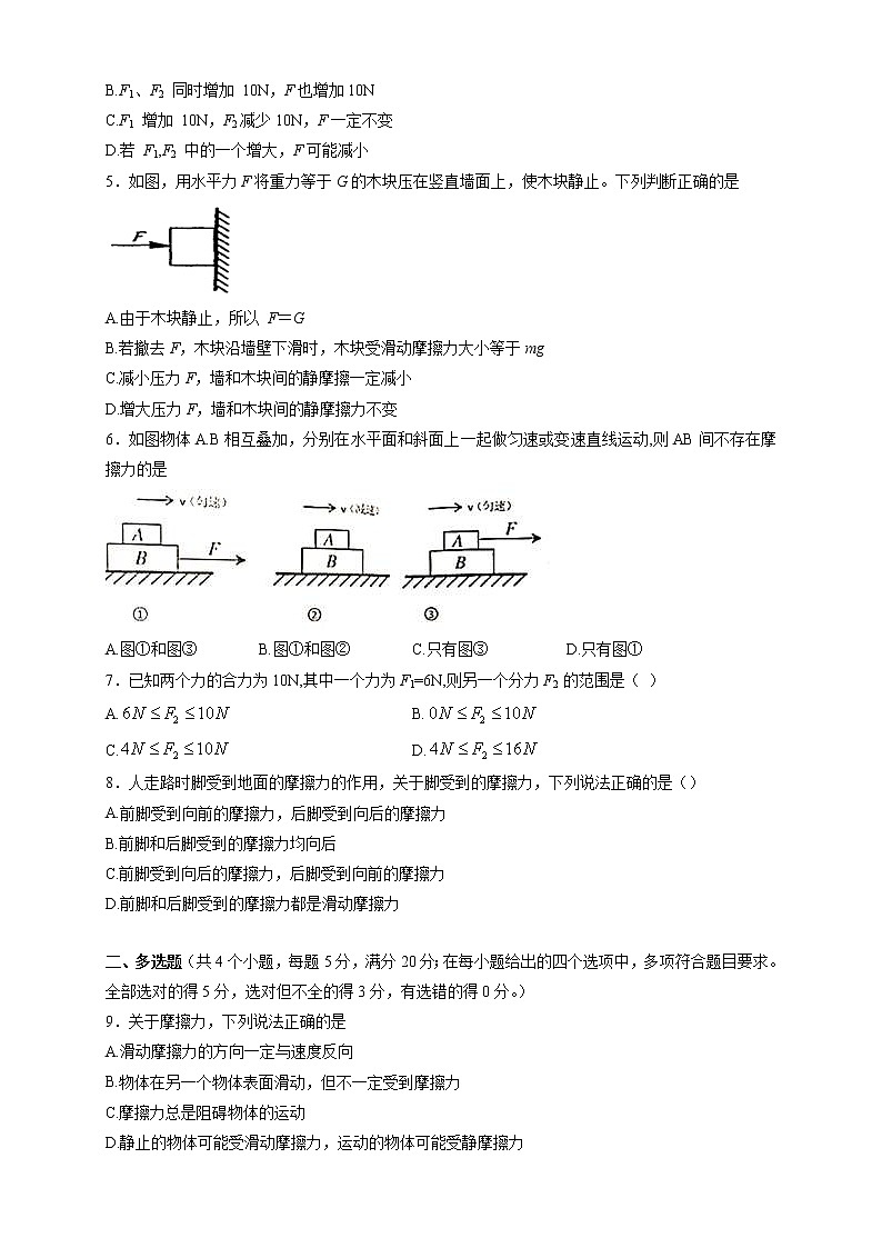 人教版物理必修第一册：第三章《相互作用—力》章末复习（原卷版）第2页