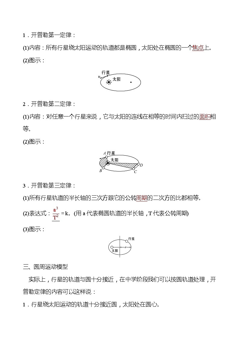 人教版 高一物理 必修二第七章 1.行星的运动（教师版）学案第2页