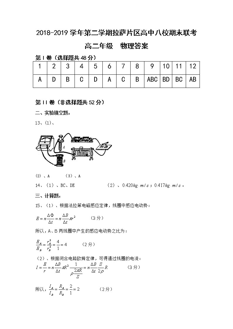 2018-2019学年西藏拉萨片八校高二下学期期末联考物理试题 PDF版01