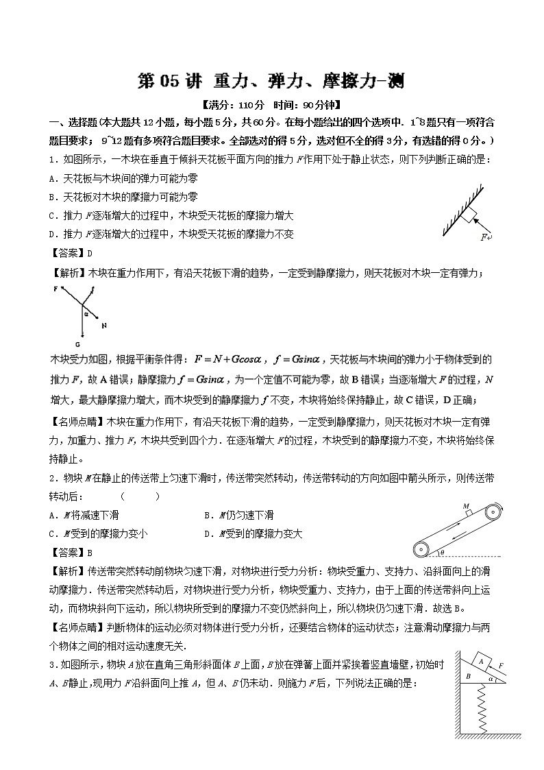 人教版物理高中二轮复习专题试卷练习——第五讲《重力、弹力、摩擦力》第1页