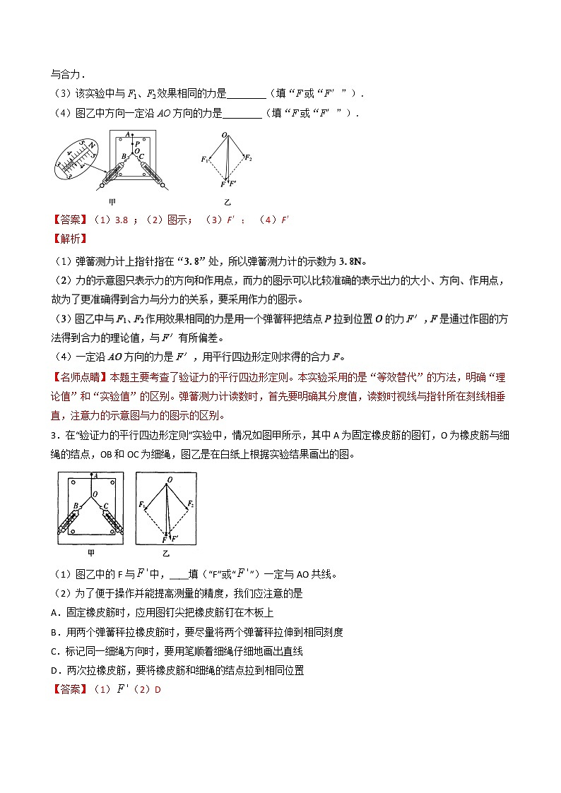 人教版物理高中二轮复习专题试卷练习——第九讲《验证力的平行四边形定则》第2页