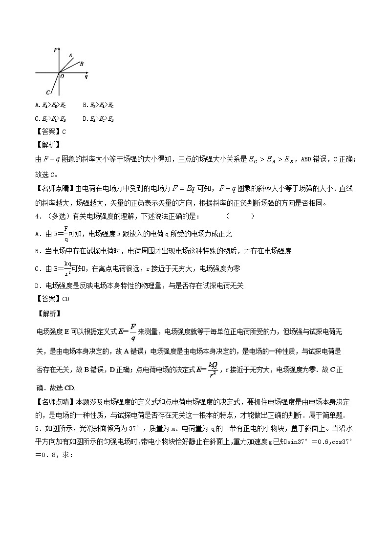 人教版物理高中二轮复习专题试卷练习——第二十四讲《静电场 电场强度》第2页