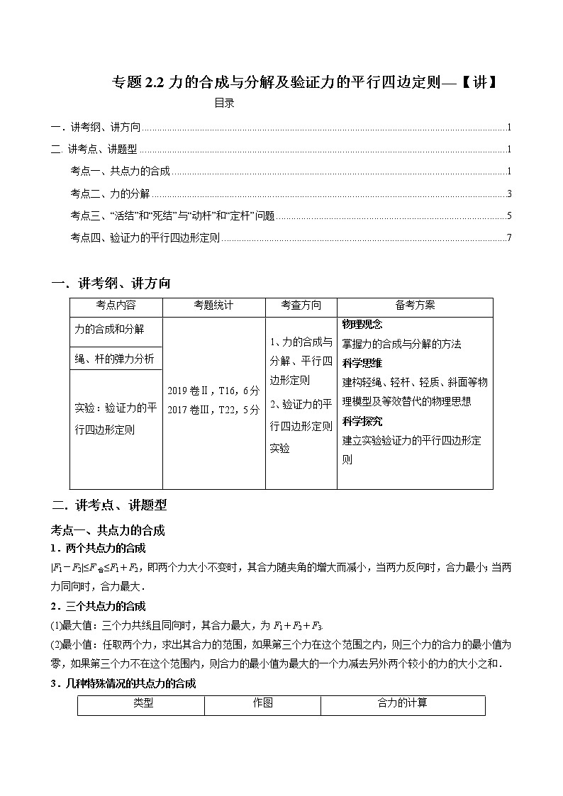 专题2.2 力的合成与分解及验证力的平行四边定则—【讲】原卷版第1页