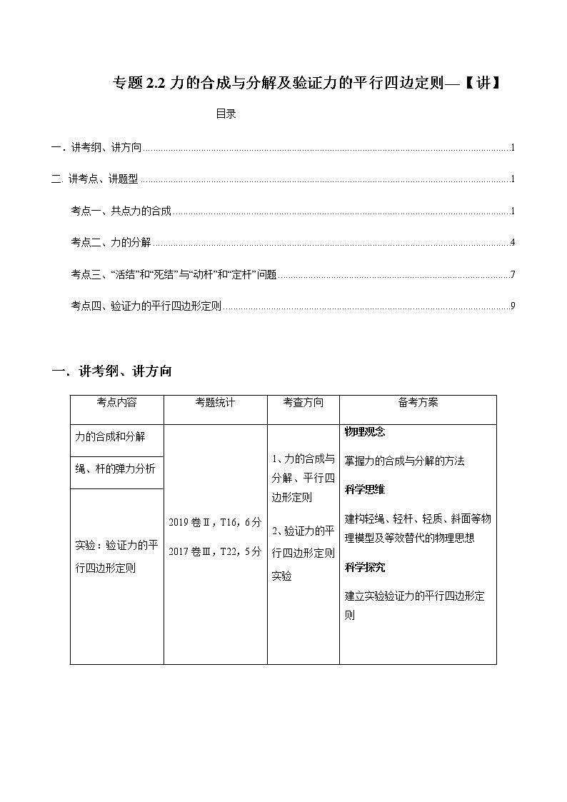 专题2.2 力的合成与分解及验证力的平行四边定则—【讲】解析版第1页