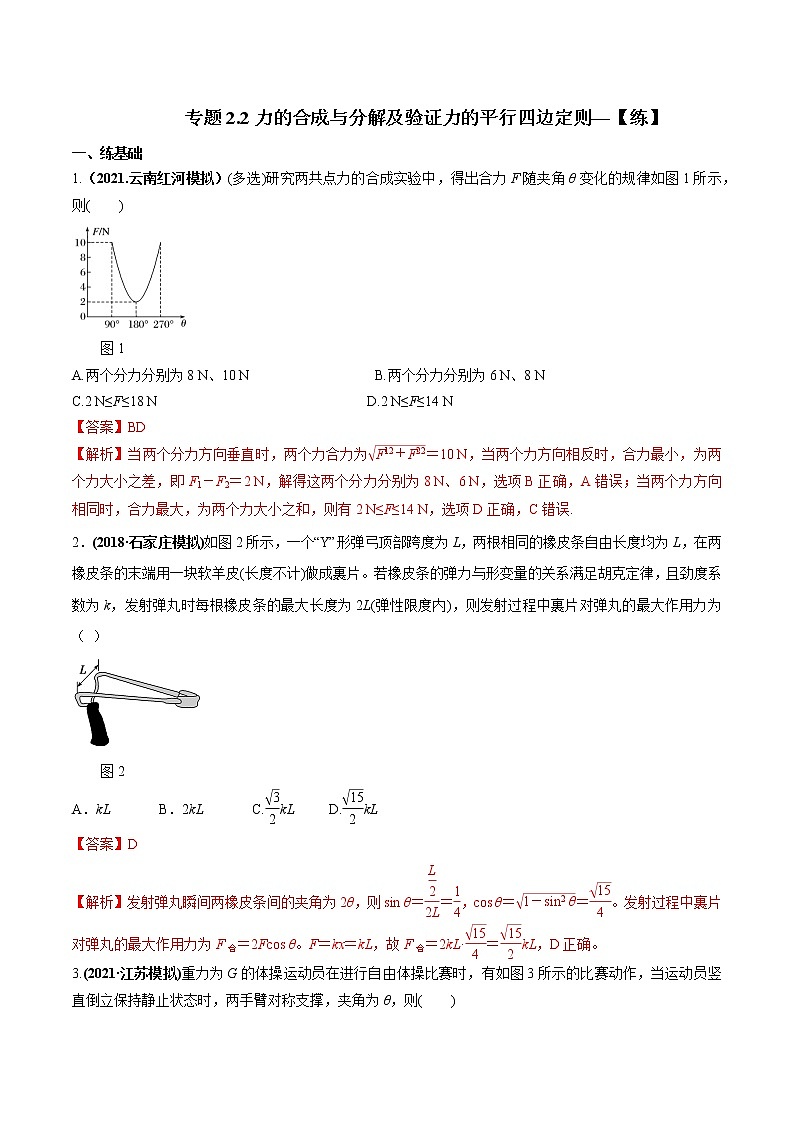 专题2.2 力的合成与分解及验证力的平行四边定则—【练】解析版第1页