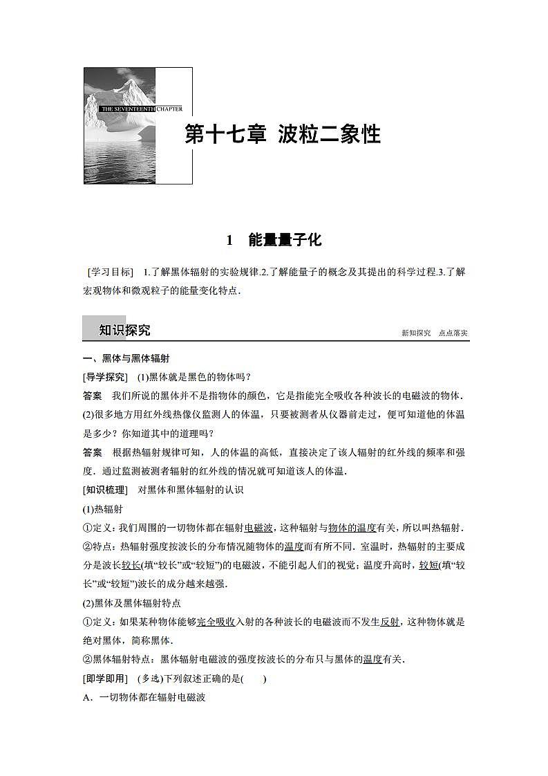 第十七章  学案1 《能量量子化：物理学的新纪元》第1页