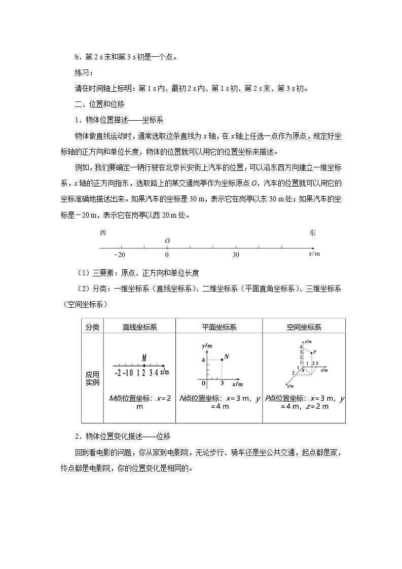 人教版（2019）高中物理 必修一 1.2 时间  位移教案（第一课时）03