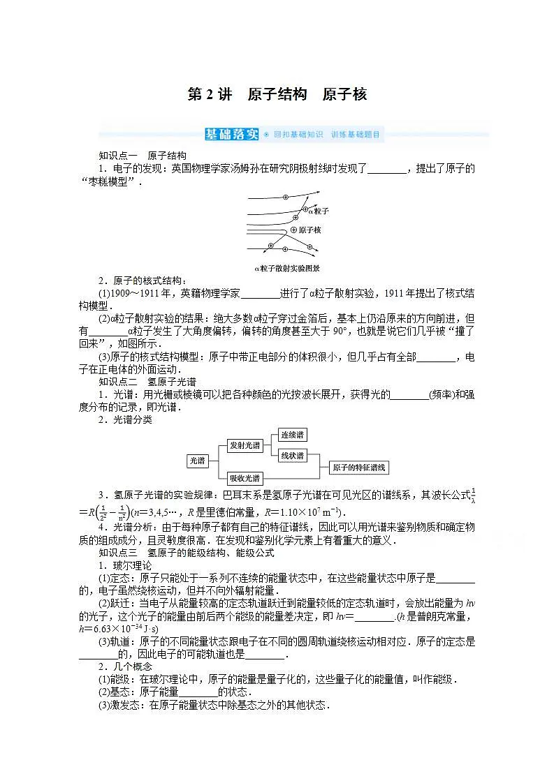 2022届高三统考物理人教版一轮复习学案：12.2 原子结构　原子核第1页
