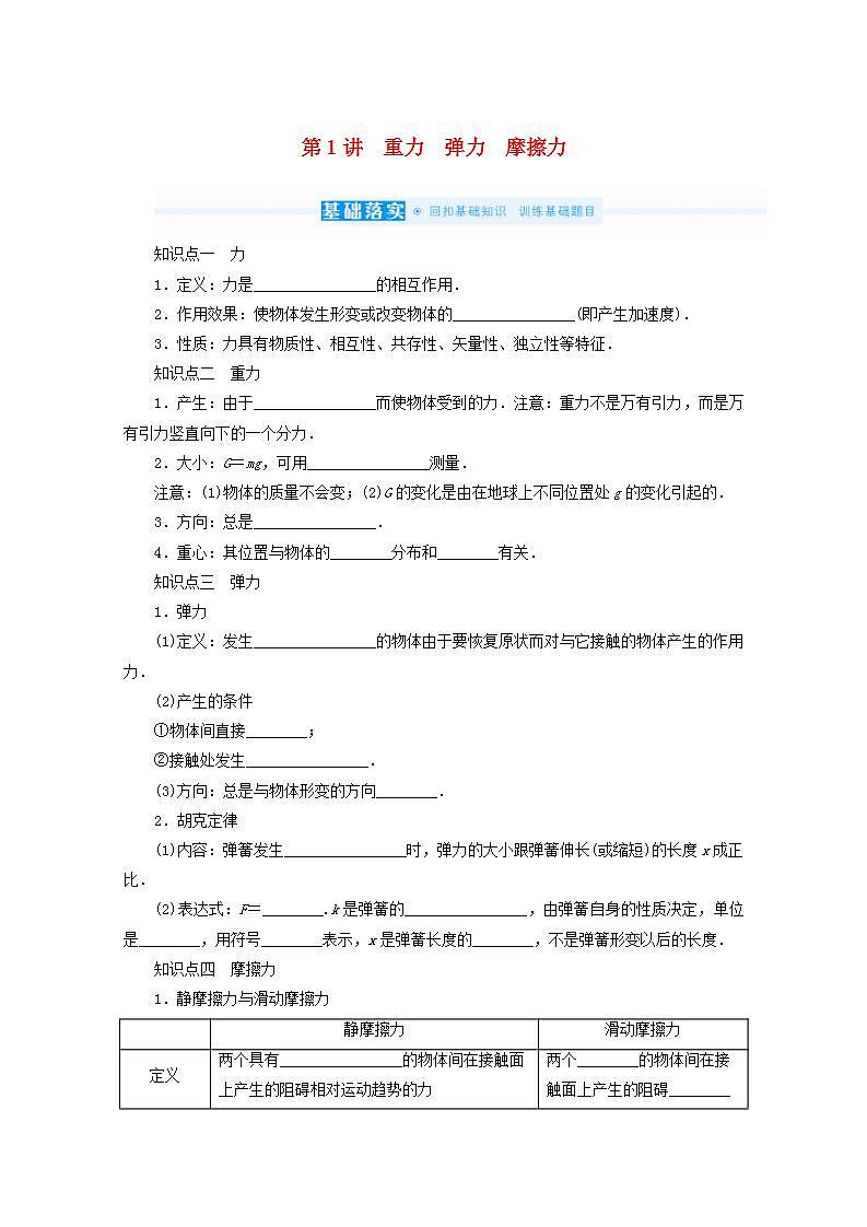 2022届高考物理一轮复习2.1重力弹力摩擦力学案新人教版第1页