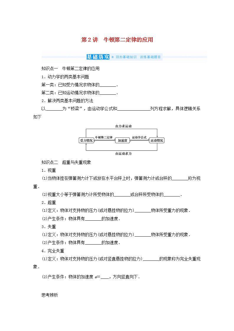 2022届高考物理一轮复习3.2牛顿第二定律的应用学案新人教版01