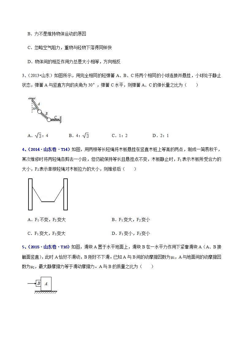专题02 力和平衡-十年（2012-2021）高考物理真题分项汇编（山东专版）（原卷版）第2页