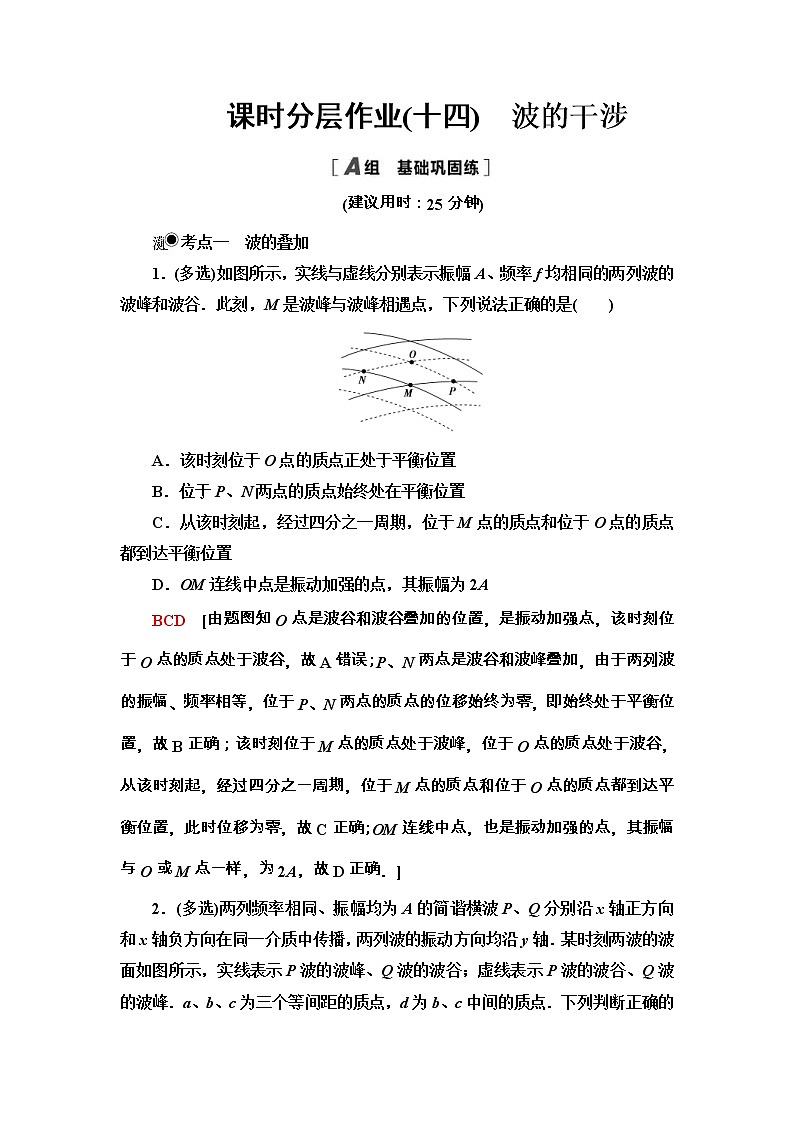 人教版高中物理选择性必修第一册课时分层作业14《波的干涉》(含解析) 练习01