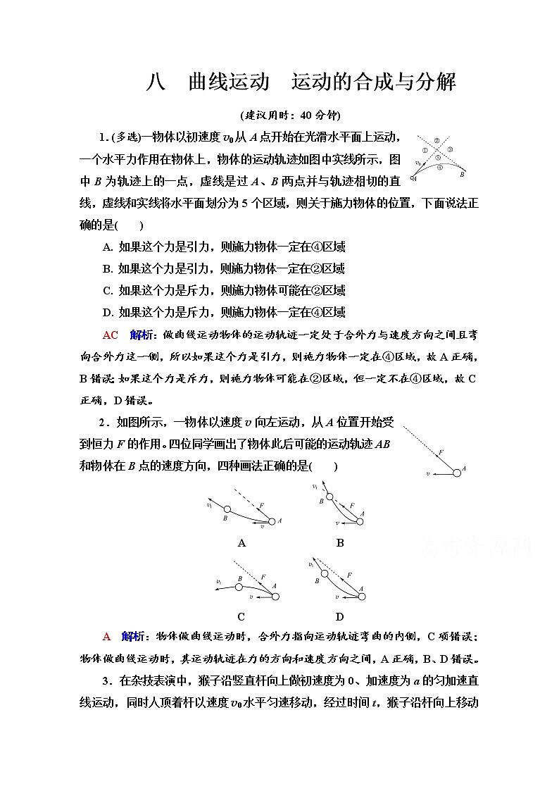 新教材2022版高考物理人教版一轮总复习训练：8　曲线运动　运动的合成与分解第1页