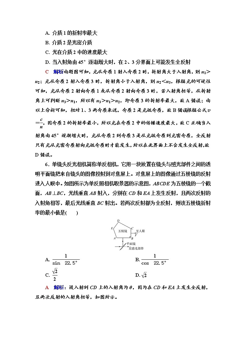 新教材2022版高考物理人教版一轮总复习训练：26　光的折射和全反射03