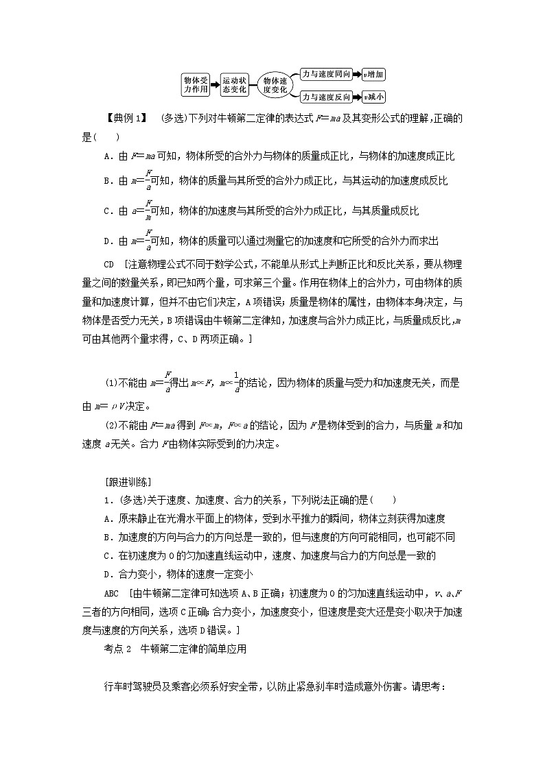 2021-2022学年高中物理新人教版必修第一册 4.3牛顿第二定律 学案第3页