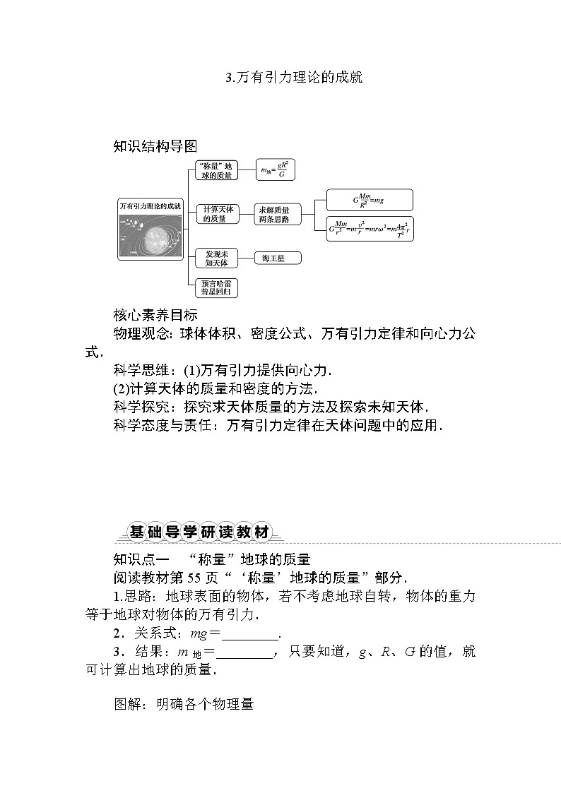 2020-2021学年高中物理新人教版 必修第二册 7.3.万有引力理论的成就 学案01