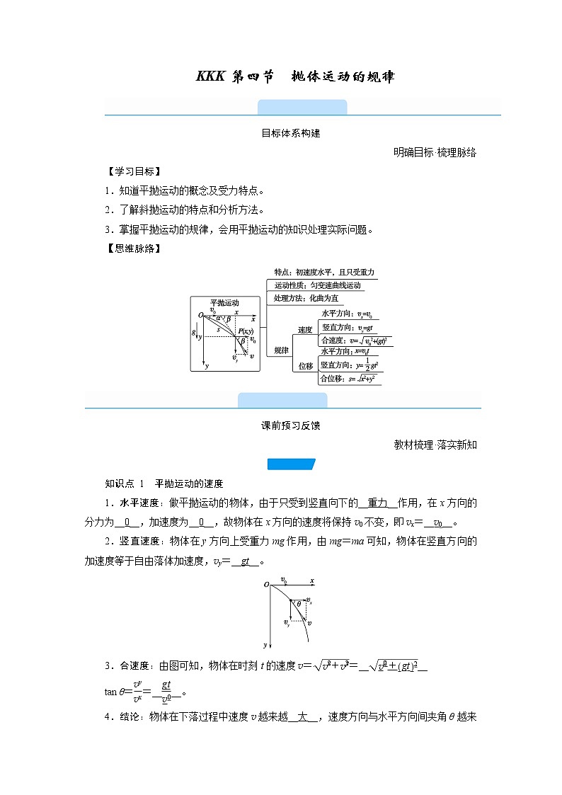 2020-2021学年高中物理新人教版必修第二册  第五章 第四节　抛体运动的规律 学案第1页